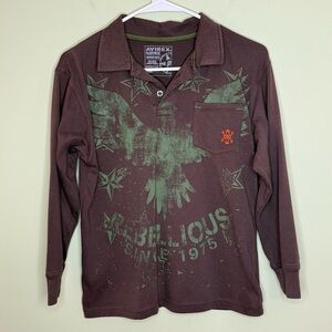 Avirex long sleeve polo shirt distressed eagle graphic grunge y2k size M youth